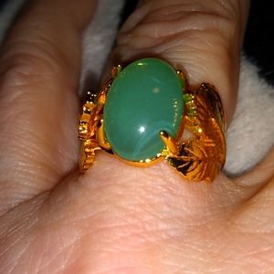 Beautiful Jade Green Moonstone and 18K Yellow Gold Plated Ring